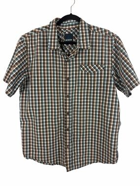 prAna Men's Plaid Button-Up Shirt Short Sleeve Organic Cotton Blend XL